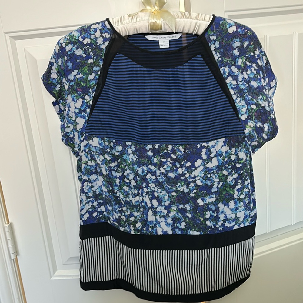 Diane von Furstenberg Quinn Mixed-Print Silk Top